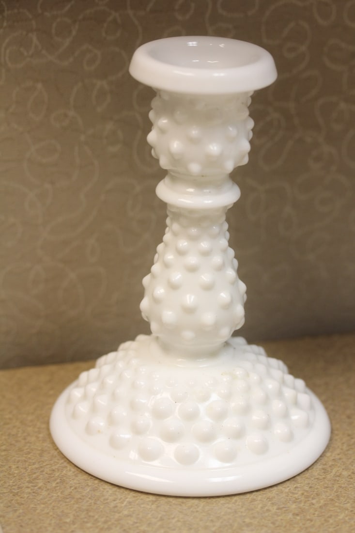 Milk Glass Candle Holder: 6" tall