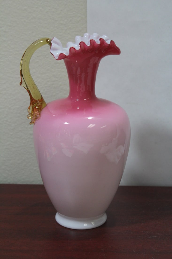An Antique/Vintage Victorian Peachblown Pitcher: with handle - 8 3/8" tall