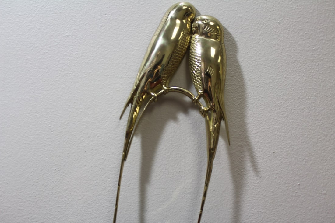 A Brass Parakeet Wall Hanger: 16 3/4" tall