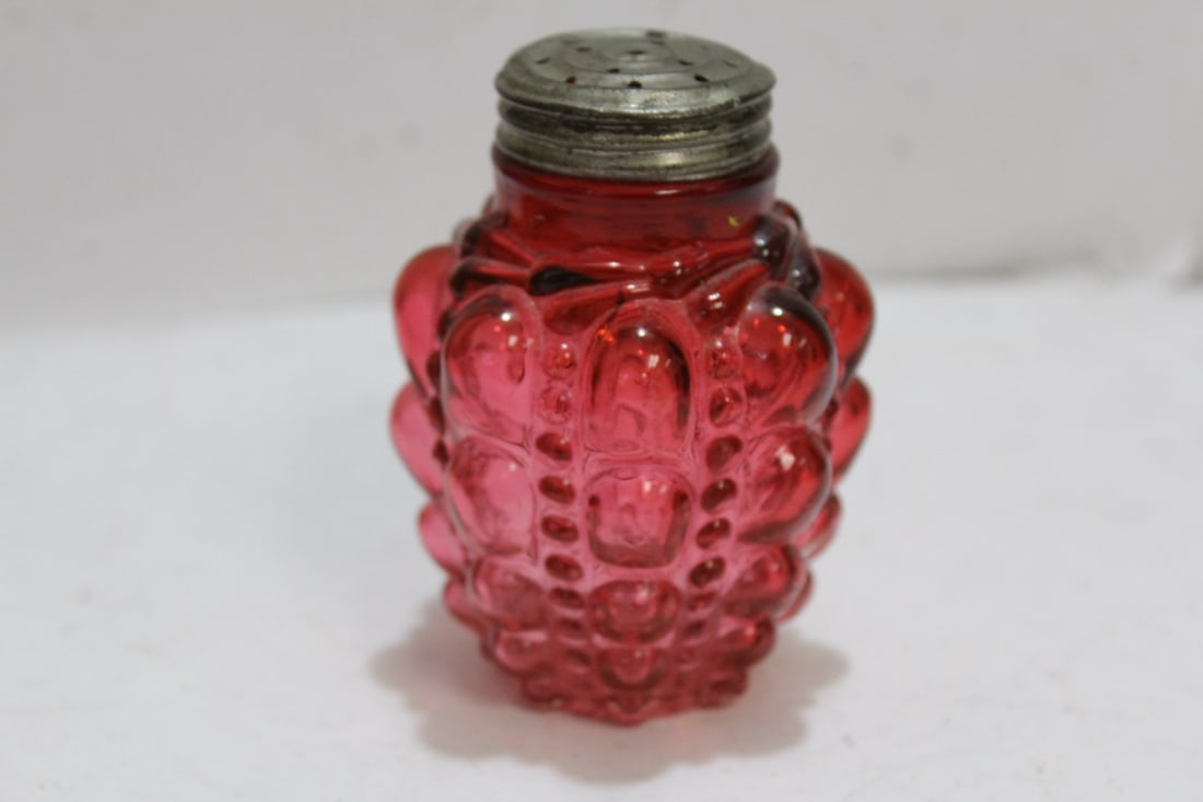 A Rare Victorian Period Single Salt or Pepper Shaker: cranberry glass - 3 1/4" tall