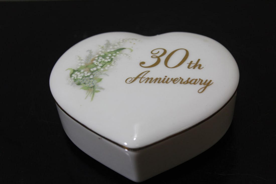 A Heart Shaped Trinket Box: "30th Anniversary" - 4 inches across