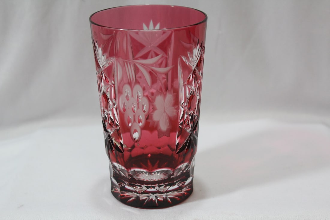 A Ruby Red Cut Glass tumbler: 5 1/4" tall