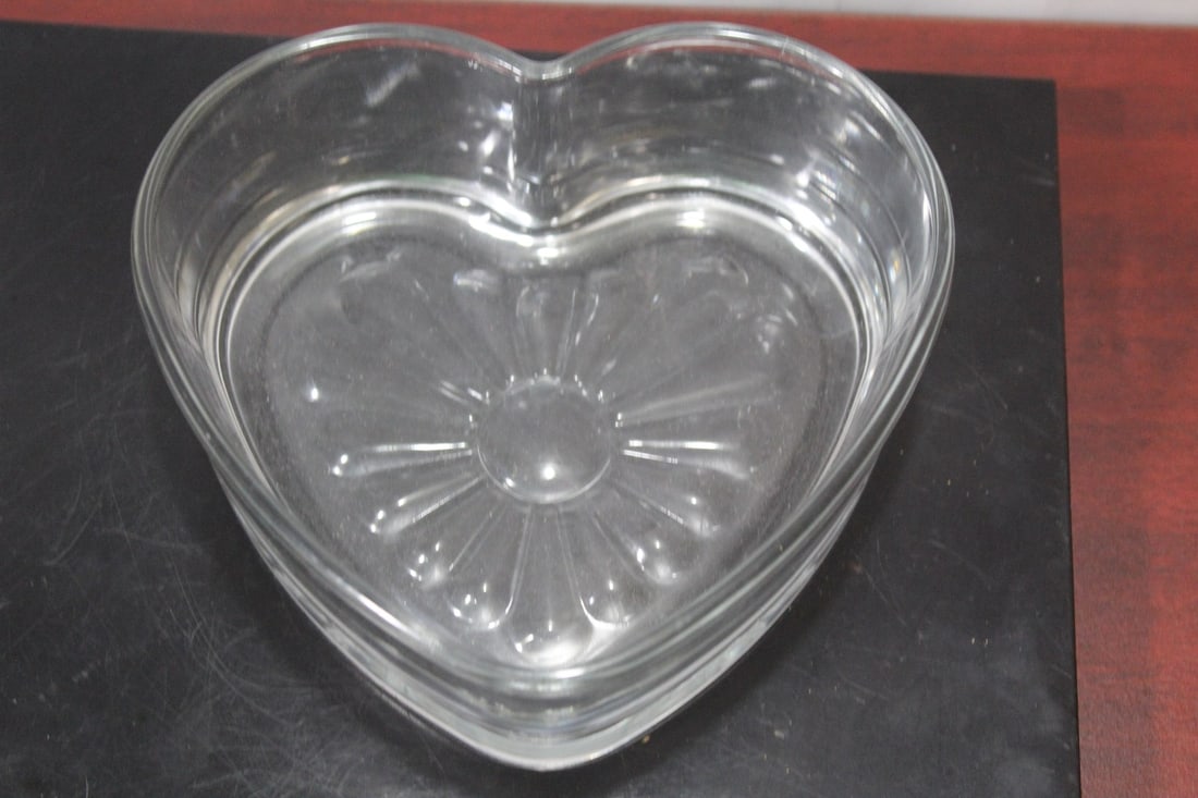 A Heart Shape Glass Bowl/Container: 6" across