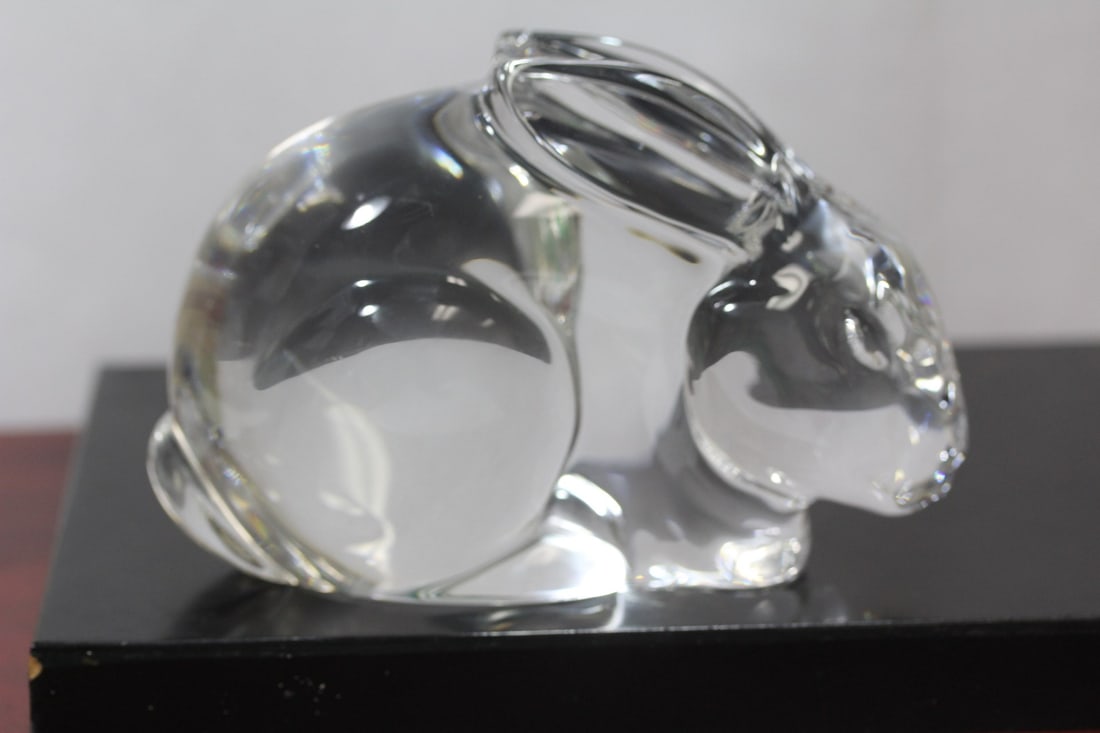 A Large Crystal Rabbit: marked Val St.Lauren - 6" x 4 3/4"
