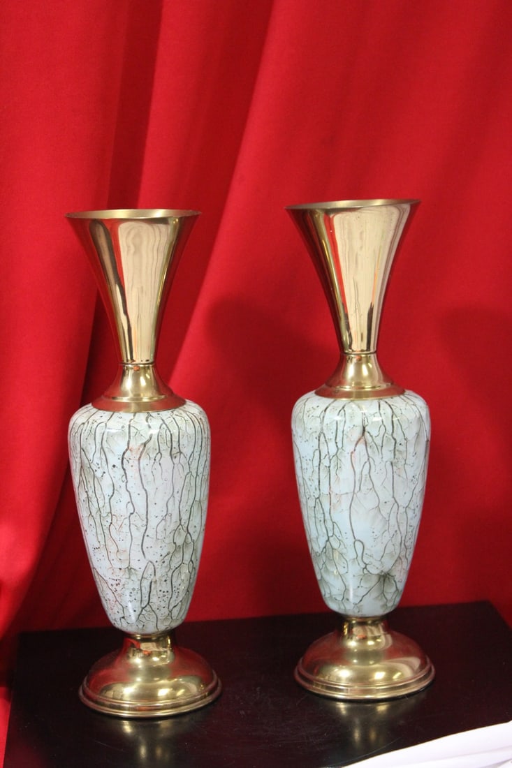 Set of Two Metal Vases: made in England - 9 1/4" tall
