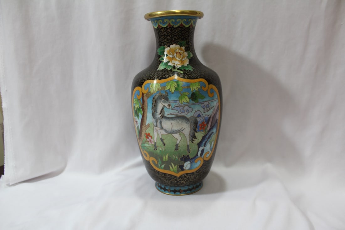 A Chinese Cloisonne Vase: 10 1/4" tall