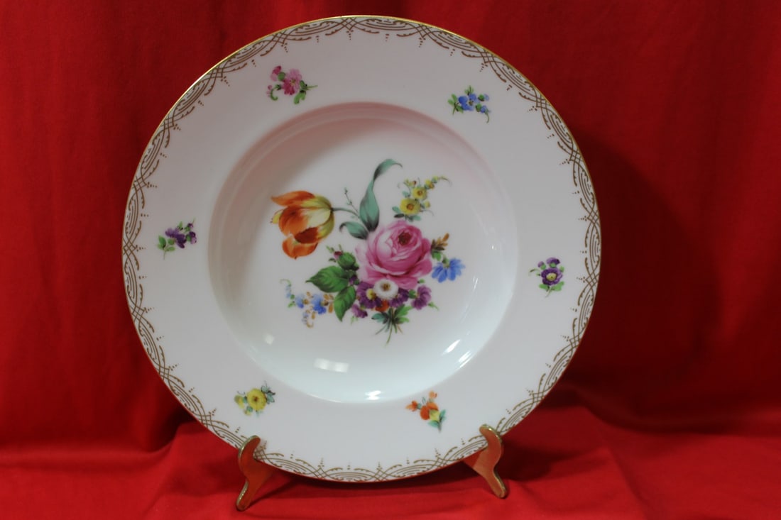 A Dresden Rose Soup Bowl: 9 7/8" in diameter
