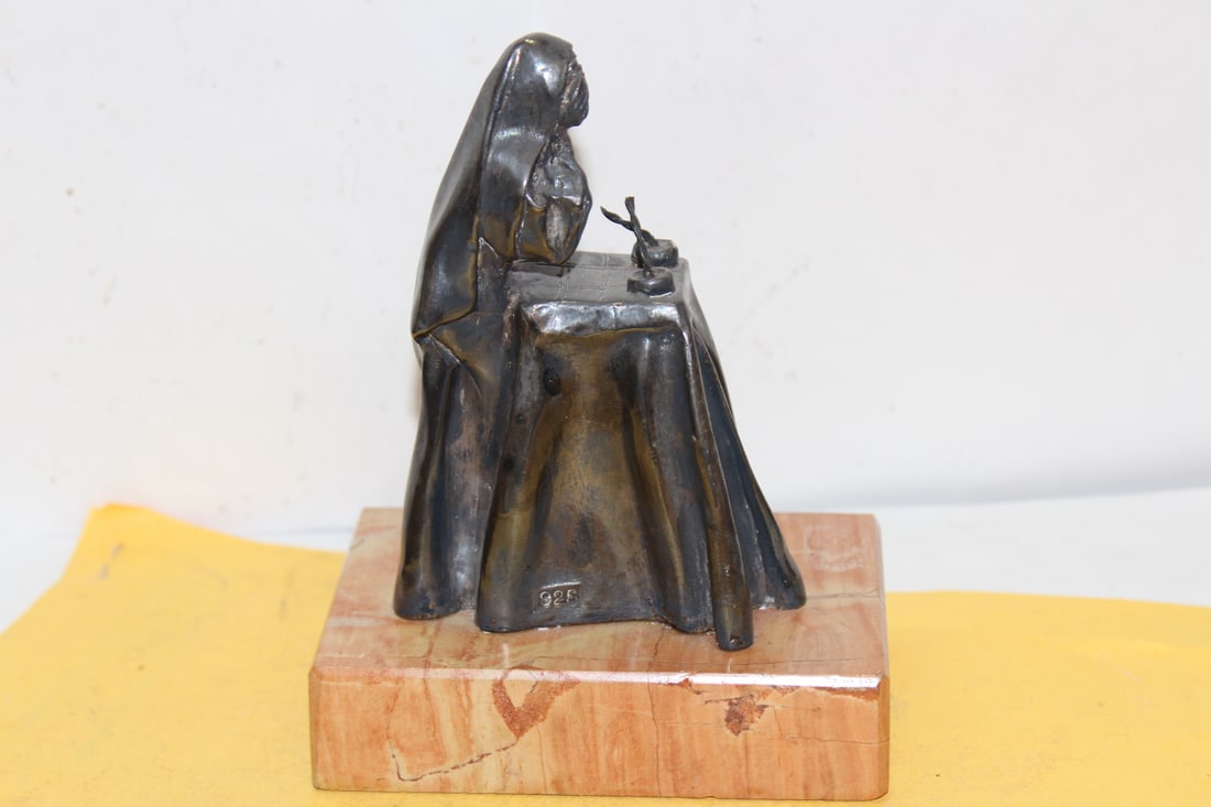 A Rare Statue on Marble Stand: most likely Art Nuveau period - 5 1/2" tall - rare - marked 925