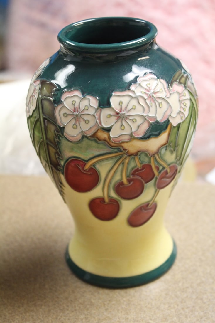 Signed Moorcroft Enamel Vase: 6 1/2" tall