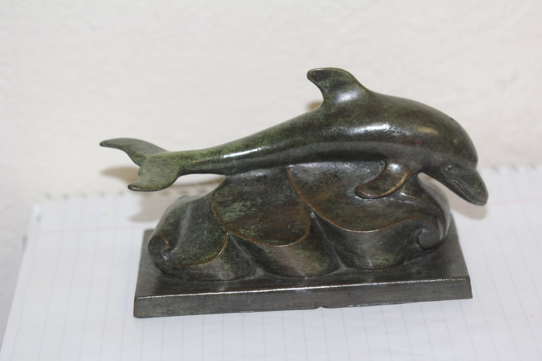 Rosario Fiore Bronze Dolphin: antique/vintage - signed as shown - 6 inches across