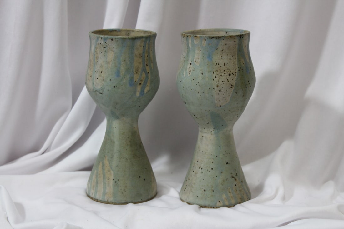 A Pair of Pottery Cups: Drip glazed - 7 3/8" tall