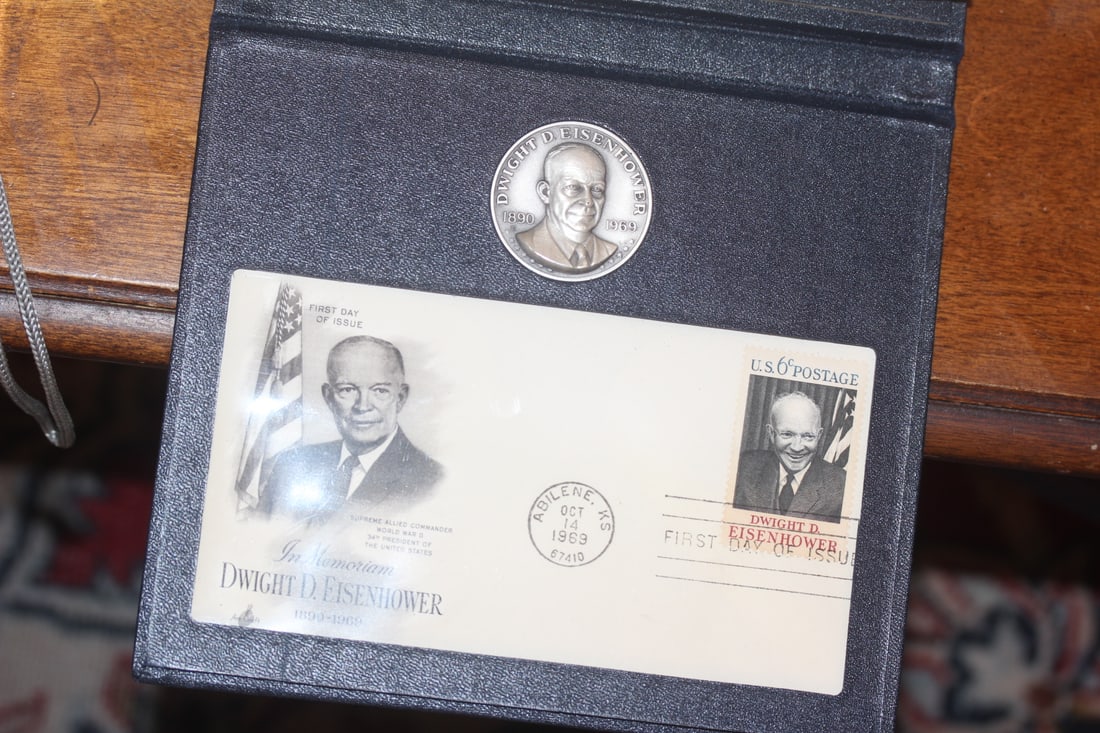 Dwight D Eisenhower Sterling Silver Medal: and first day cover - by Danbury Mint