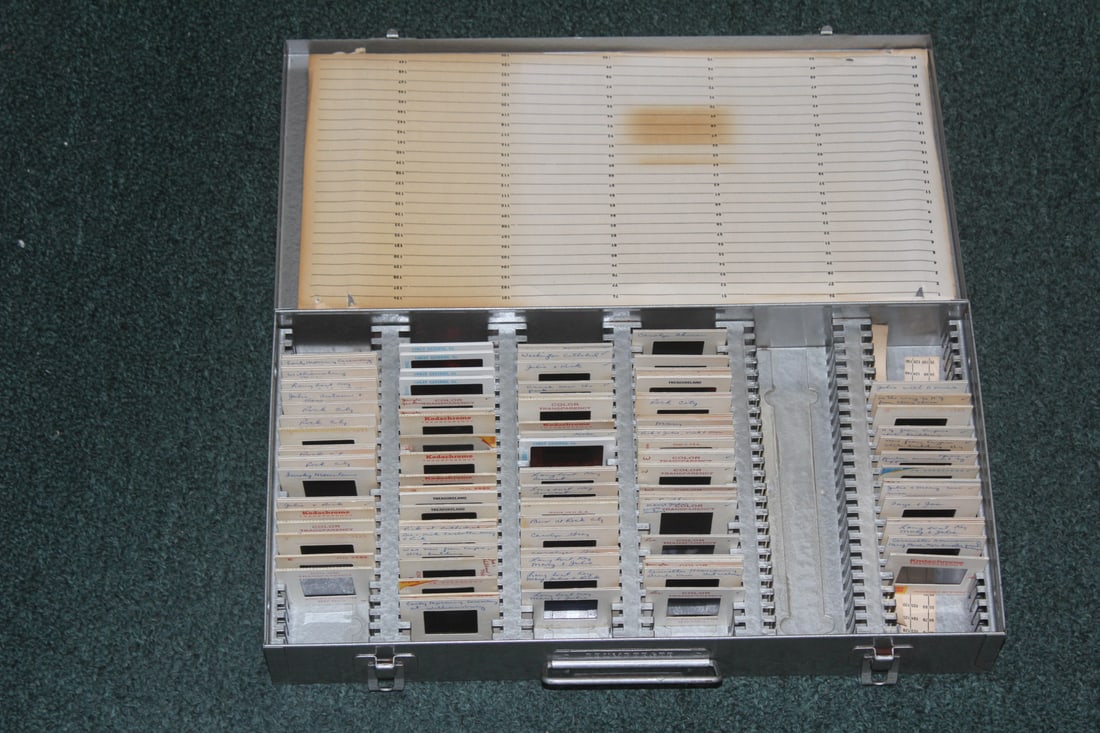 Vintage Brumberger Slide Storage Case: with some slides - 14 3/4" x 7 5/8"