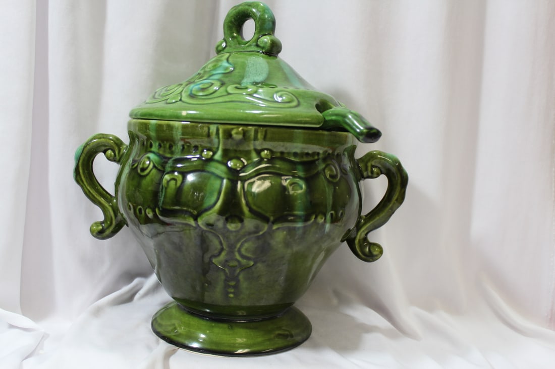 A Pottery Taureen and Ladle: 11 5/8" tall