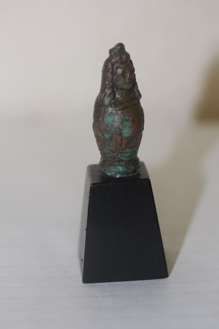 Thai Bronze on Wood Stand: antique - 19th century or earlier - overall= 2 3/4" tall