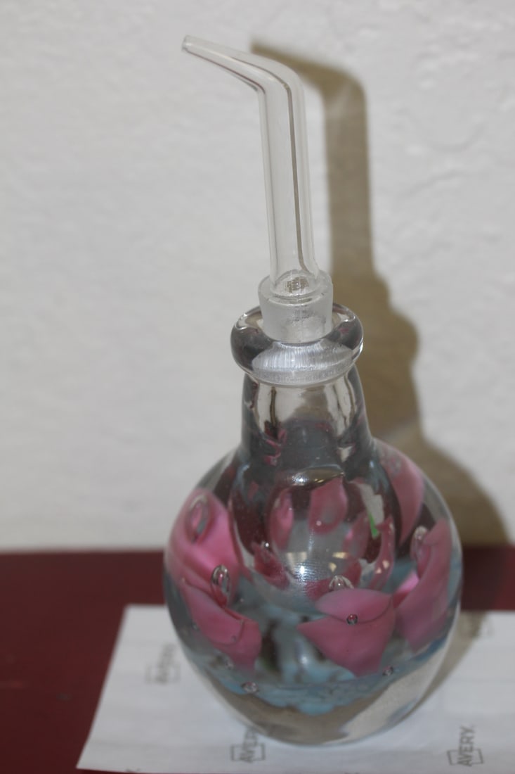 Artglass Parfume Bottle: not sure if the stopper is original to the bottle - overall= 6 3/4" tall