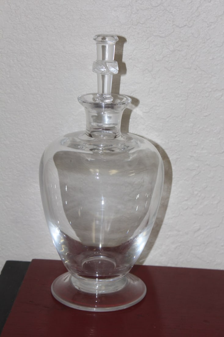 Signed Lalique Crystal Decanter: 10 1/2" tall - possibbly older model