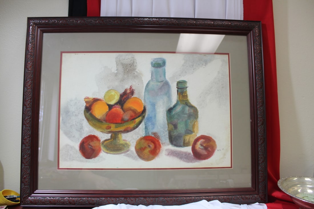 A Watercolor or Lithoggraph: signed MK60 - framed , ready to be hung - overall= 31" x 24"