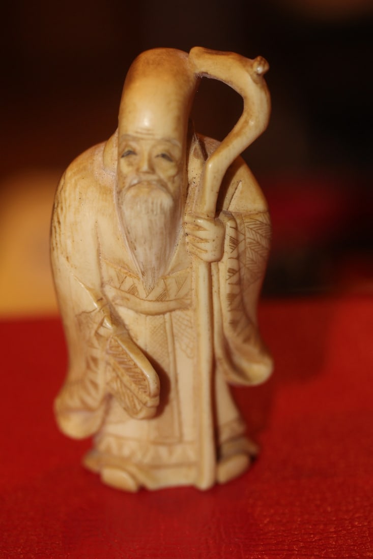 Signed Japanese Carved Bone Okimono: 2 3/4" tall