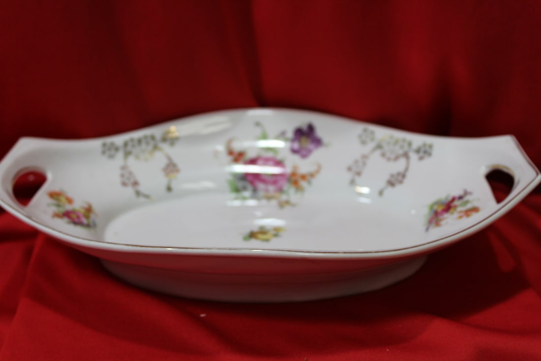 A Two Handle German Porcelain Bowl: 11 1/2" long