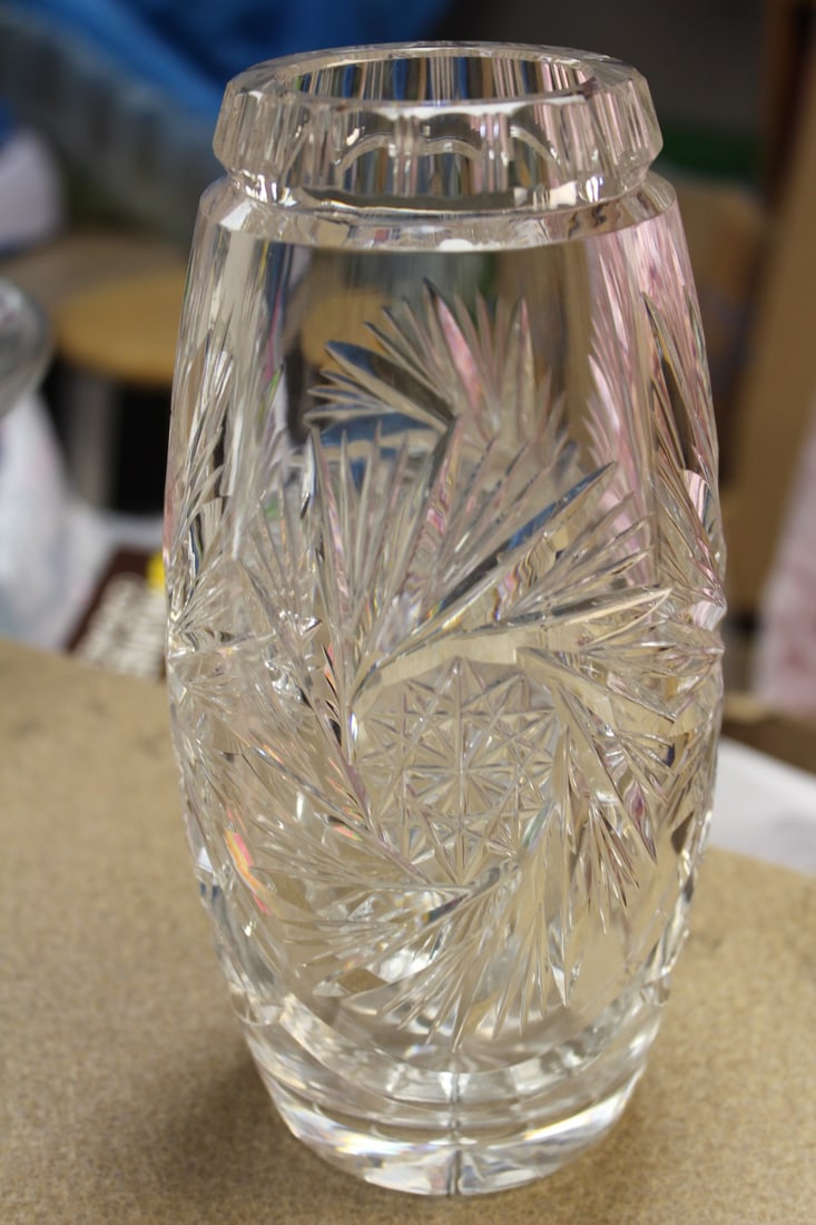 Cut Glass Oval Vase: beautiful - 8 3/8" tall - unusual shape