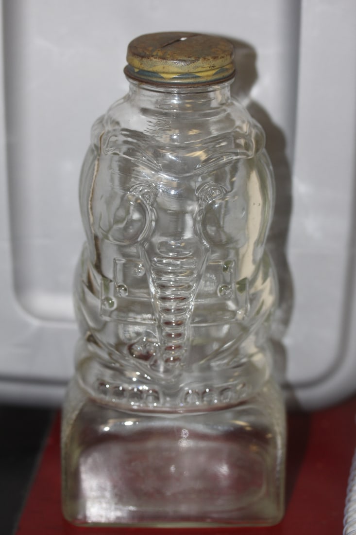 Glass Elephant Bank: Vintage castle products - 7 inches tall
