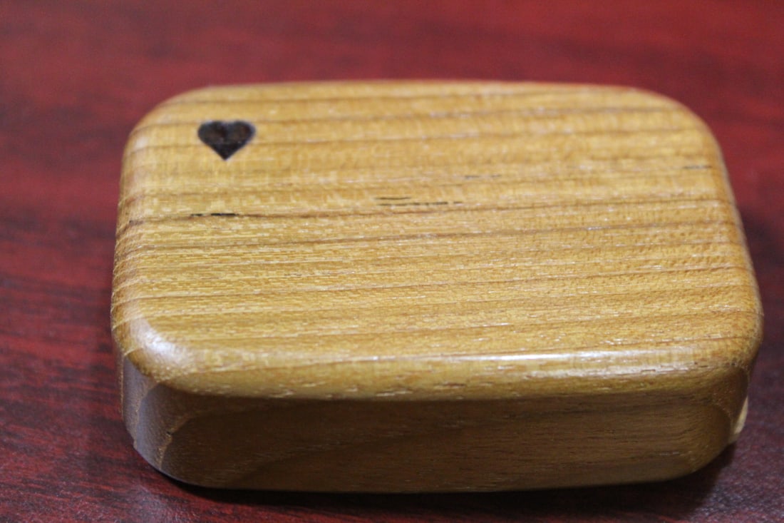 A Wooden Slide Trinket Box: 3" across