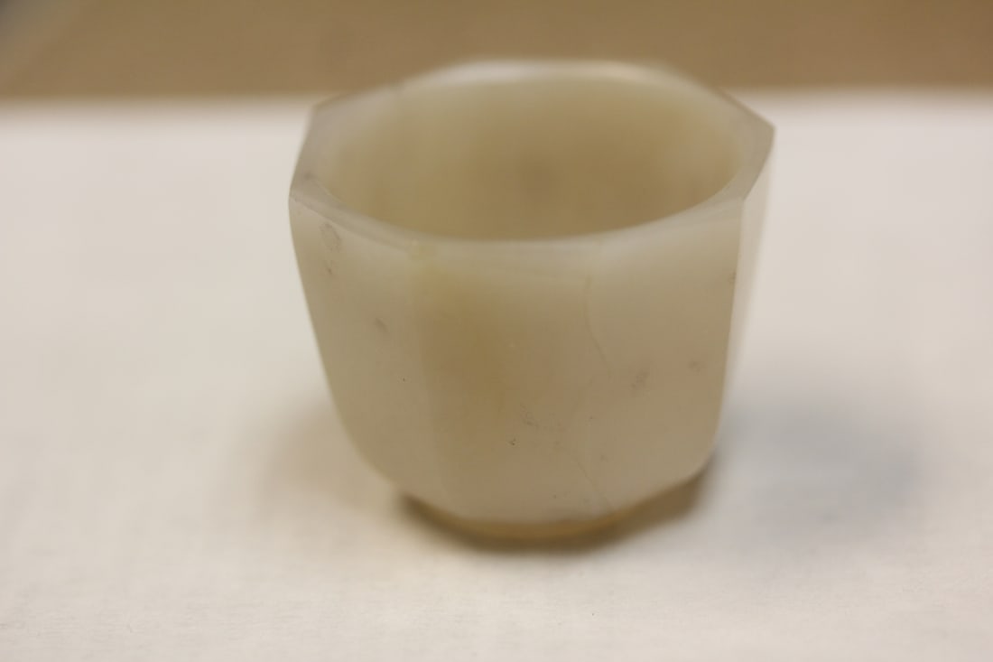 Antique Chinese Small Cup: facet cut - white jade - just 1 3/8" in diameter - internal hairline as shown