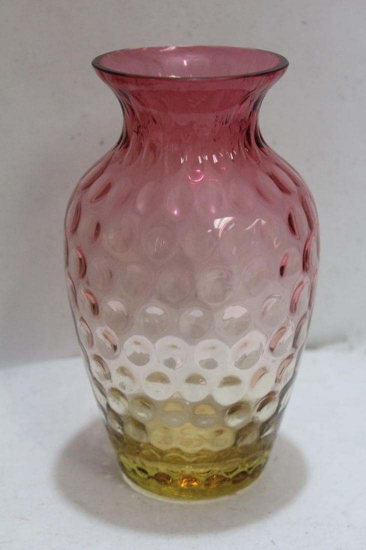 A Two Toned Glass Vase: cranberry red and yello colors - 6 3/8" tall