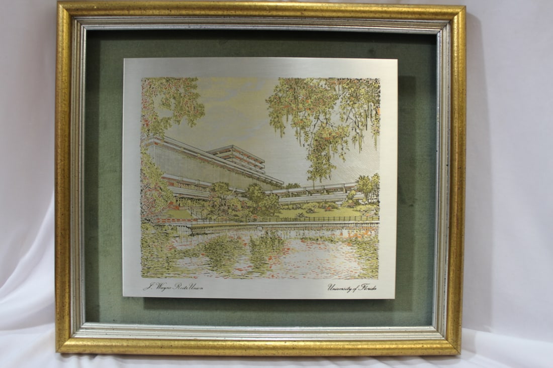 University of Florida Etching on Silver: exact silver content is unknown - overall= 14 1/2" x 12 1/2"