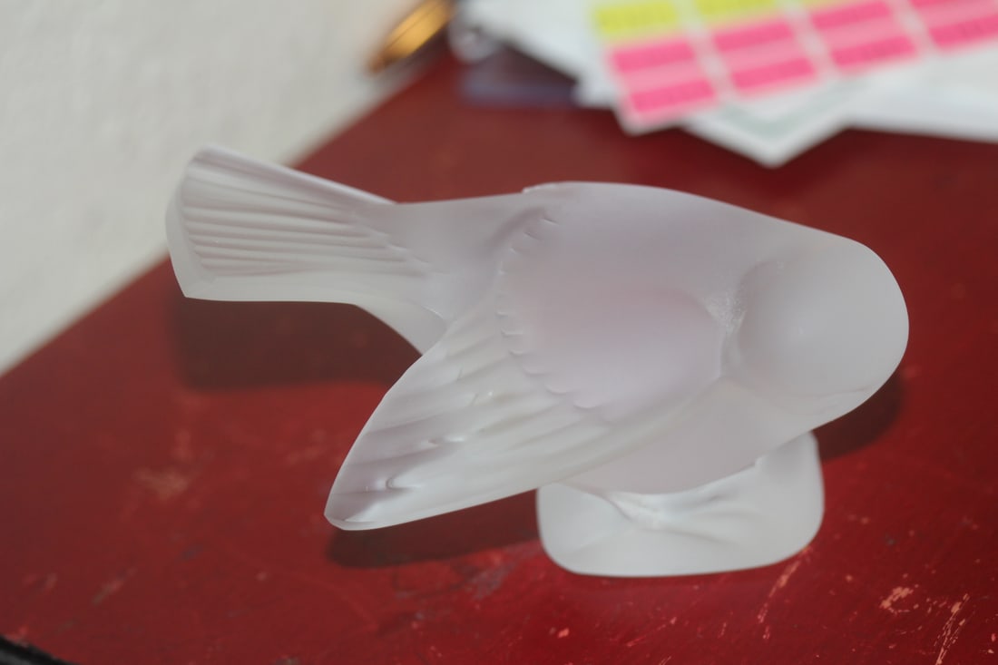 Signed Lalique Sparrow Crystal: 4 5/8" across