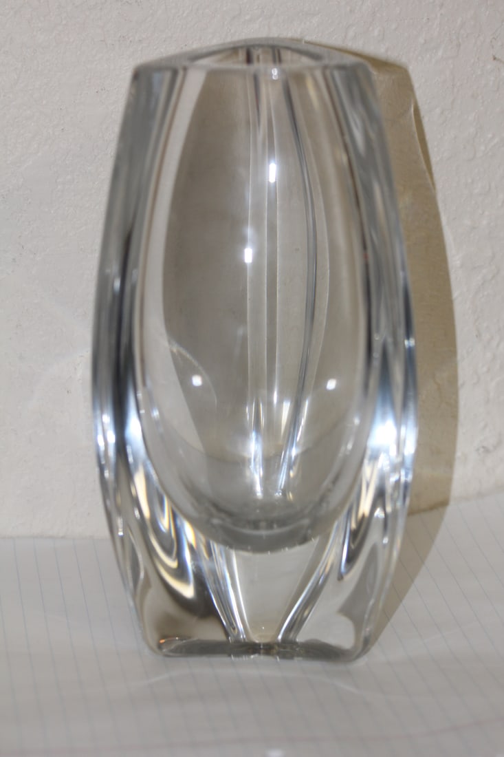 Baccarat Triangle Crystal Vase: marked - 8" tall