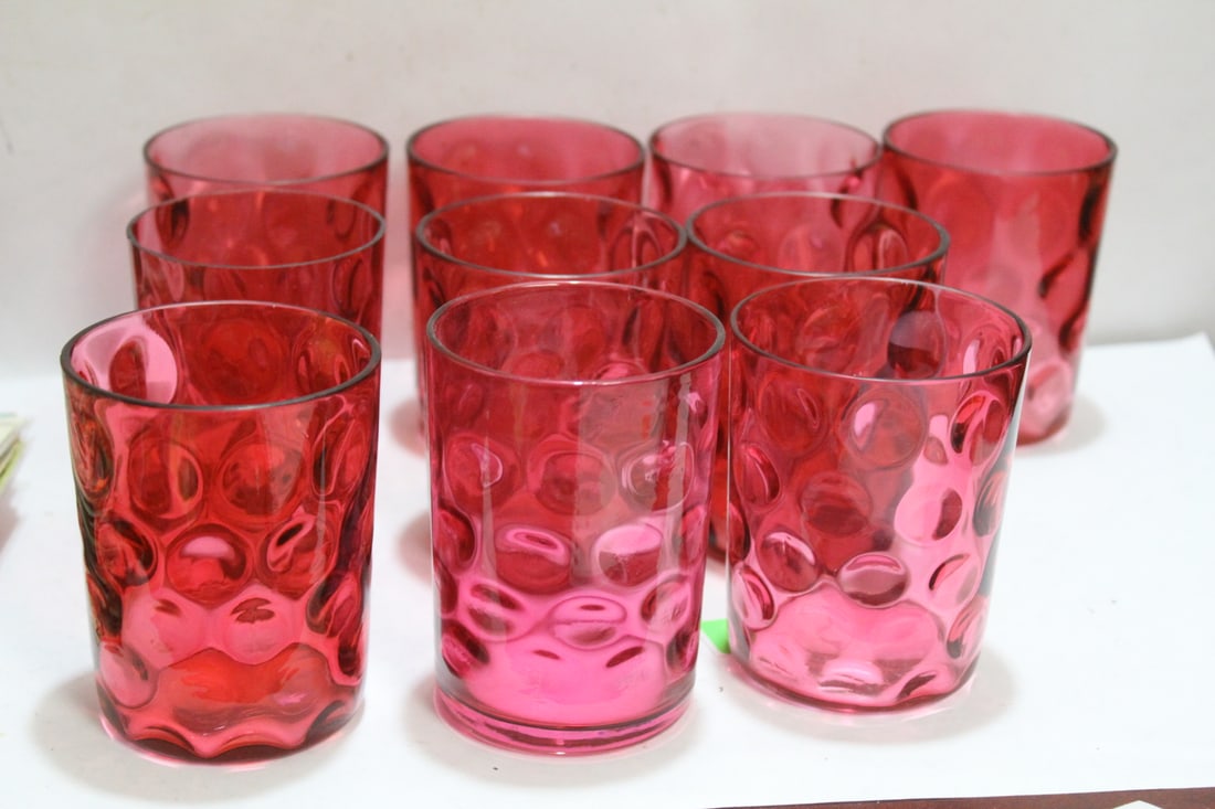Lot of 10 Cranberry Tumblers: 3 3/4" tall each