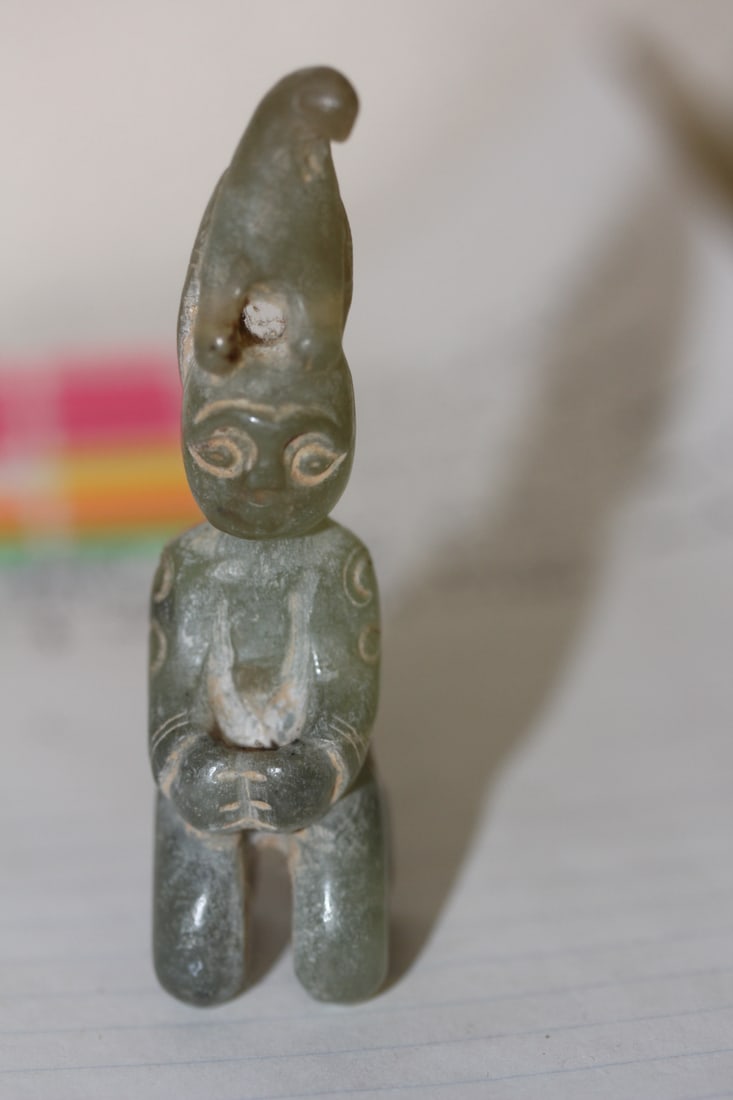 Chinese Jade Small Kneeling Figurine: jade or similar hardstone - 3 1/8" tall - possibly old