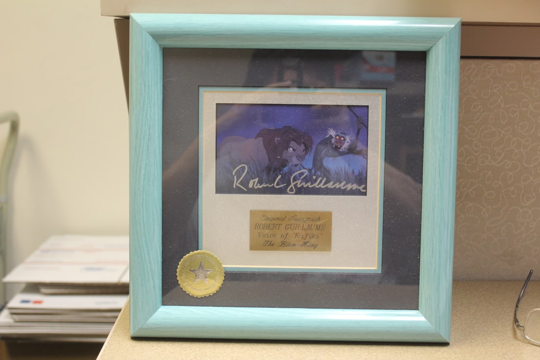 Rare Autographed Lion King: by Robert Guillaume - with COA sticker and ticket - overall= 12" square