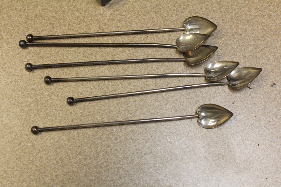 Set of Six Sterling Leaf Straws/Stirrer: 7 1/2" long