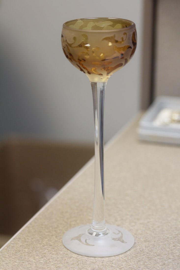 Unsigned Michael Weems Etched Goblet: 7 1/4" tall