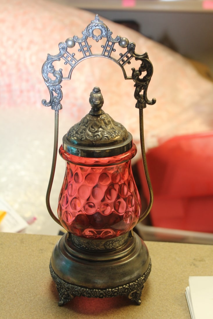 Victorian Cranberry Ornate Pickle Castor: beautiful piece - 12 3/4" tall