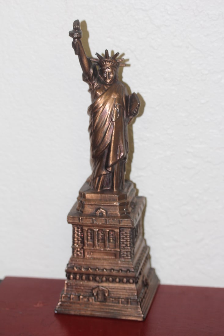 Copper Statue of Liberty Bank: 10 1/8" tall