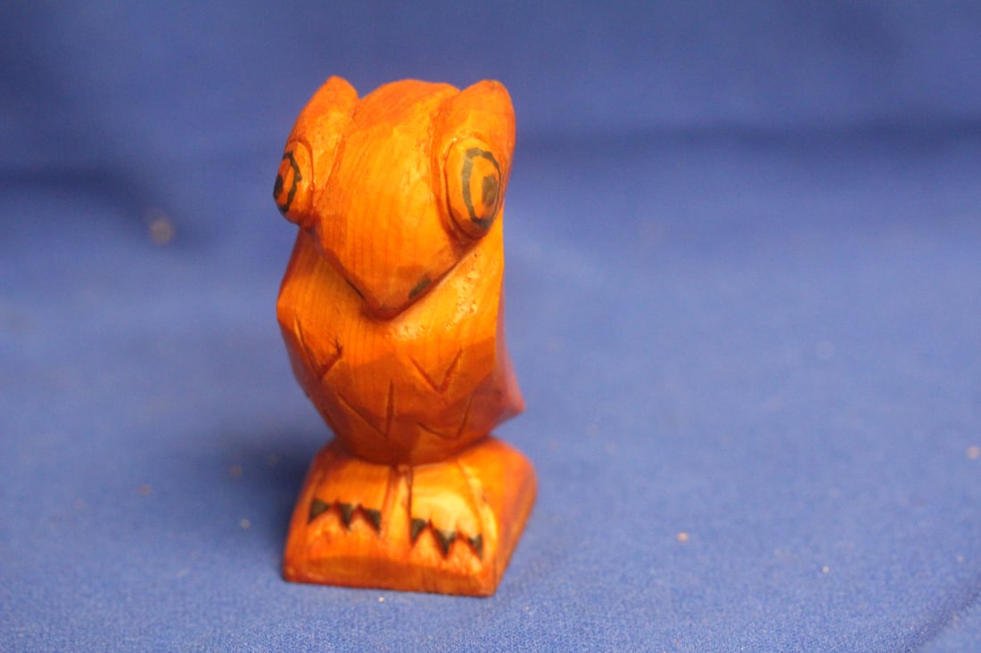 Carved Owl: signed - wood - 4" tall