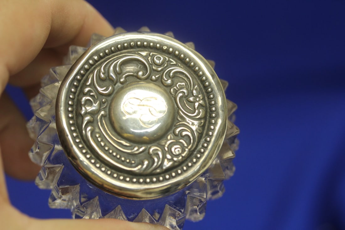 Sterling Top Cut Glass Container - 2