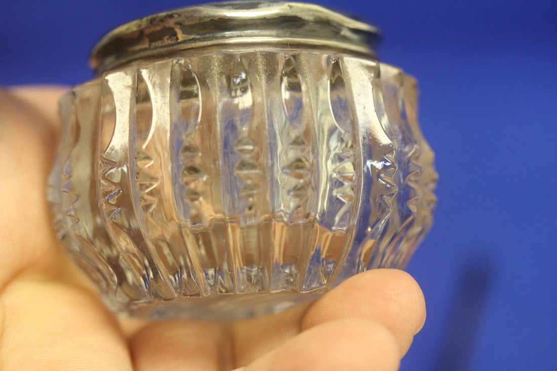 Sterling Top Cut Glass Container - 3