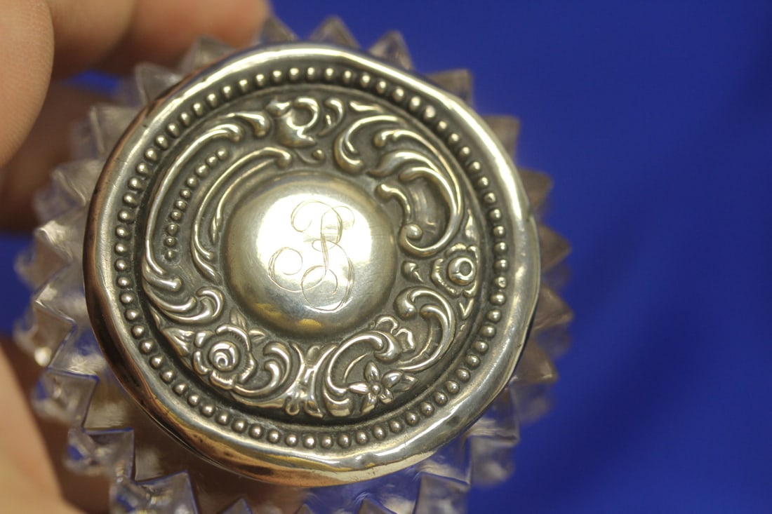 Sterling Top Cut Glass Container - 5