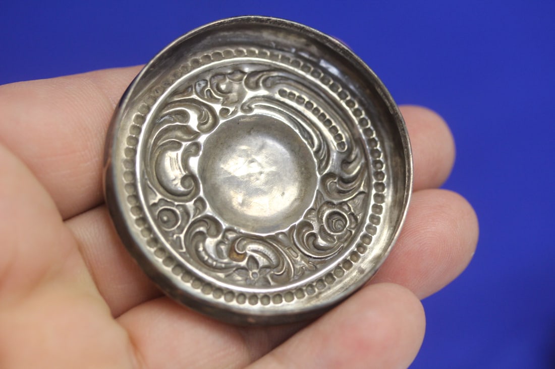 Sterling Top Cut Glass Container - 6