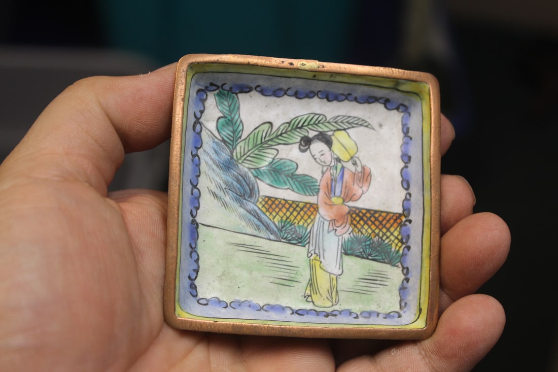 Antique Chinese Enamel Square Dish: 2 3/4" square - late 19th century