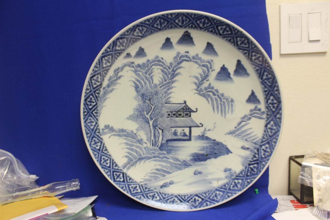 Japanese Blue and White Charger: 19th century - signed - 18 3/8" in diameter