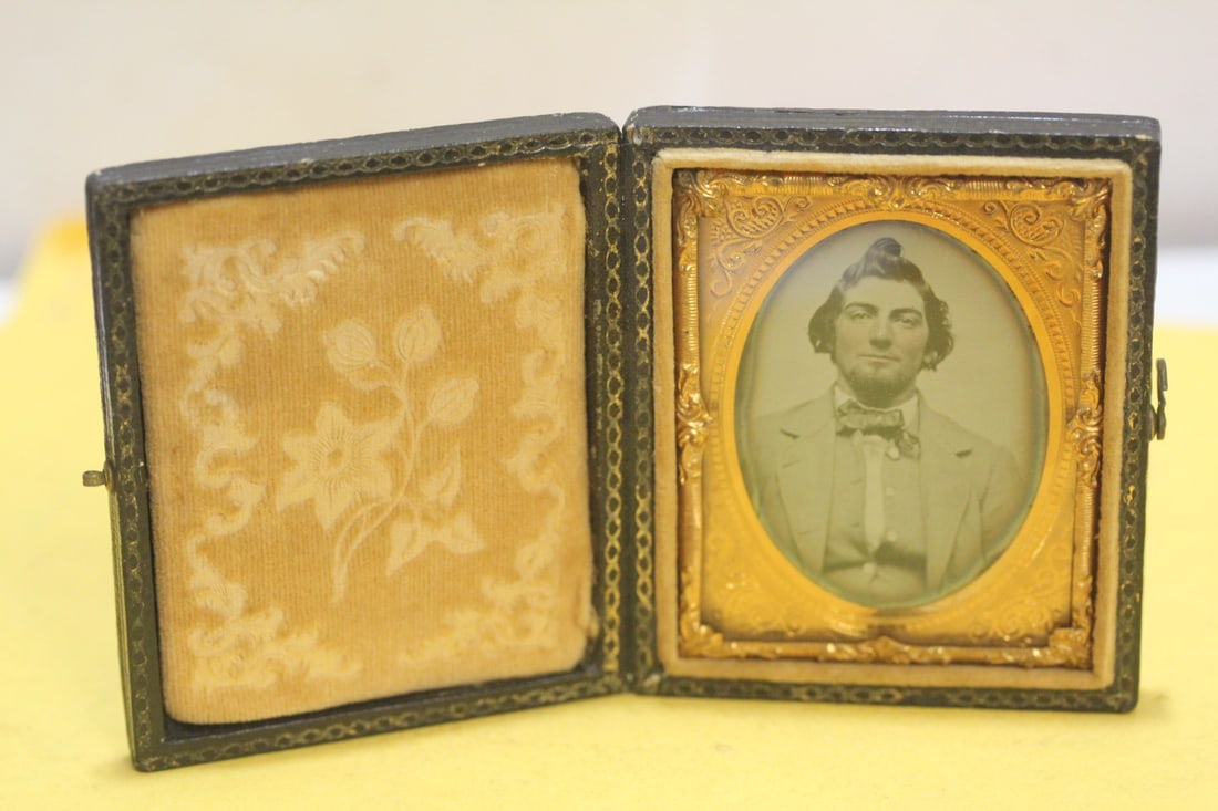 A Tin Type of a Soldier: in case - 2 7/8" x 2 1/2"