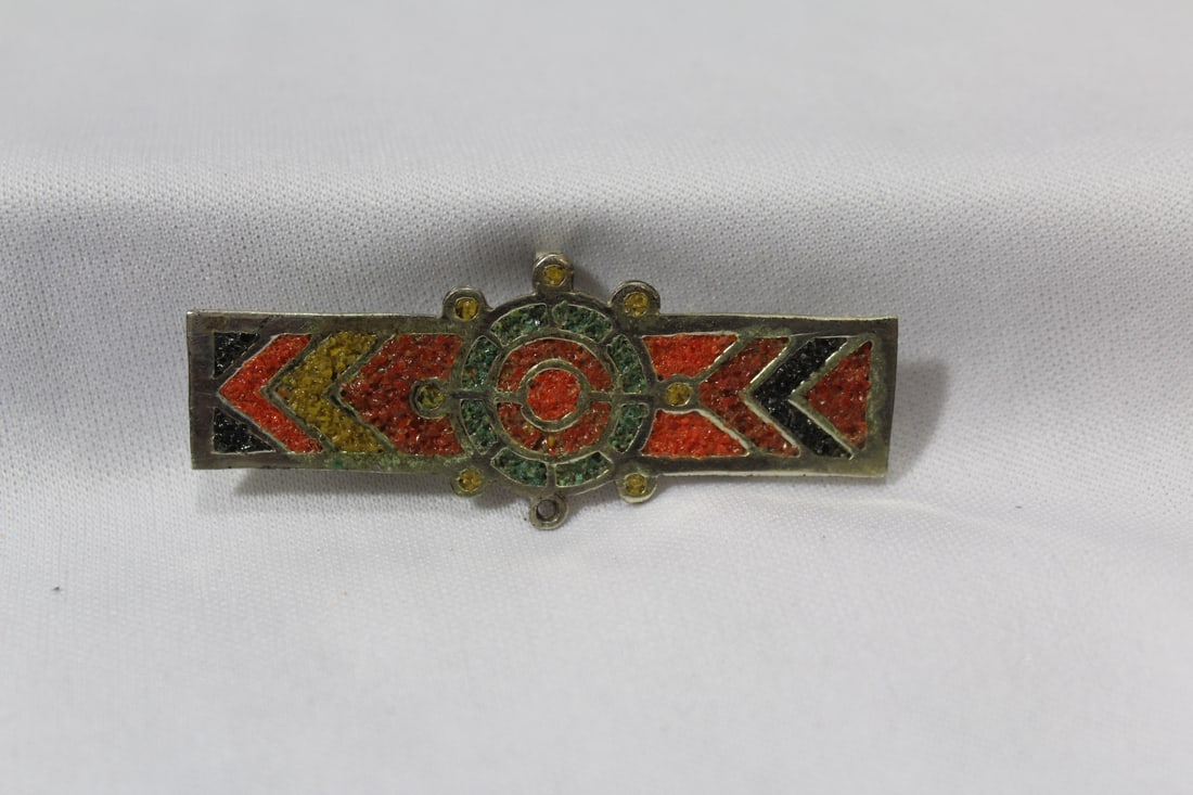 An Enamel Sterling Brooch: 2 1/2" wide