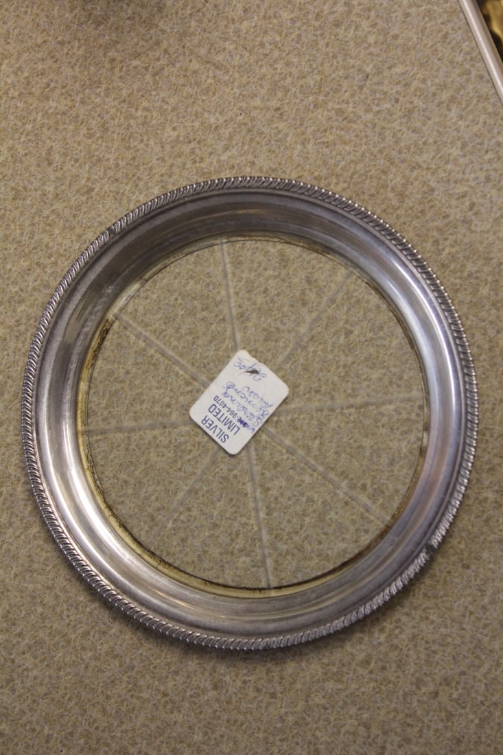 Sterling Silver Rim Etched Glass Plate: 5 1/4" in diameter