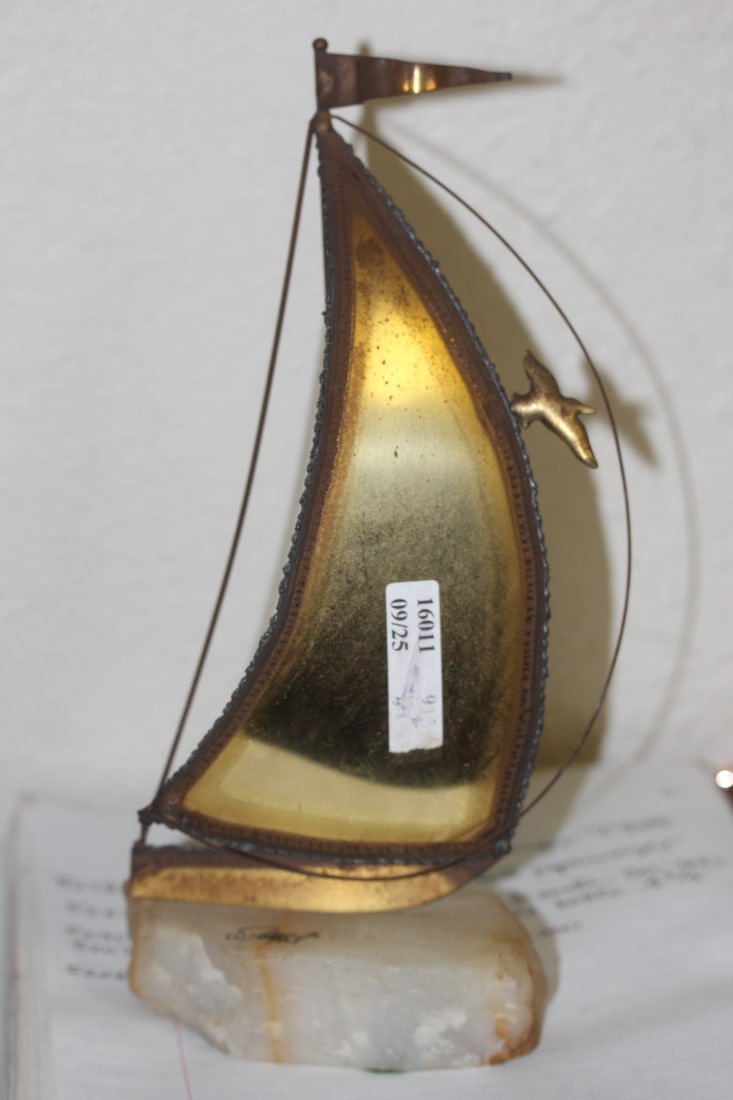 DeMott Sail Boat: signed - 9 1/2" tall